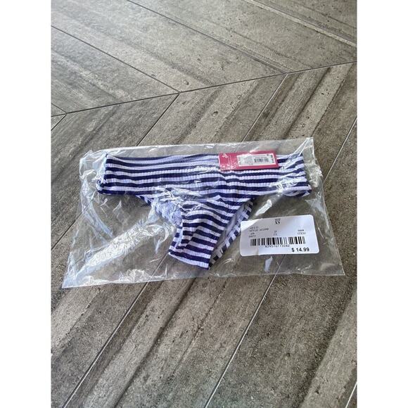 Juniors Ribbed Cheeky Hipster Bikini Bottom Loo- Xhilaration Navy Stripe XS 00 - Picture 3 of 12